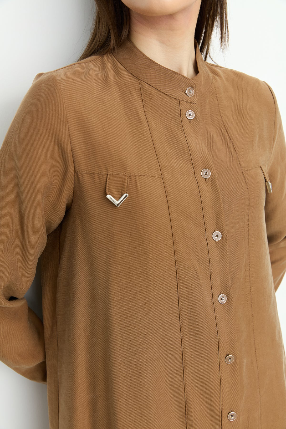 Tencel Tunic with Ruffles - Light Brown