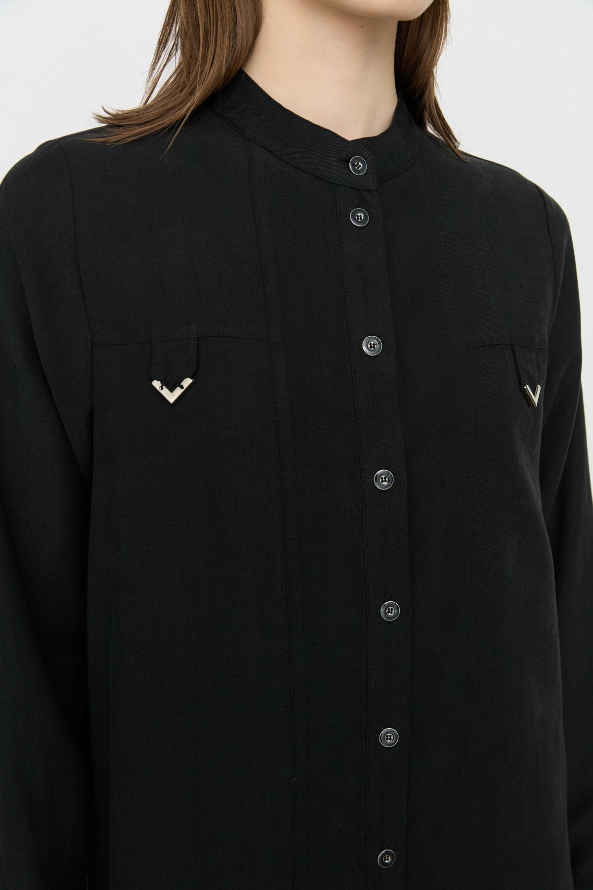 Aller Detailed Tencel Tunic - Black