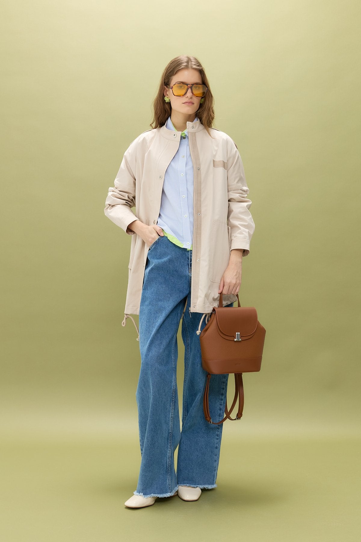 Apolet Detaylı Oversize Kap - Bej
