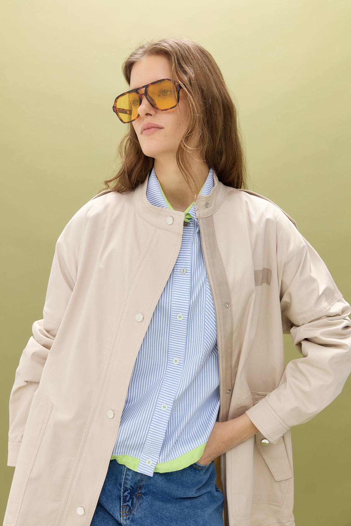 Apolet Detaylı Oversize Kap - Bej