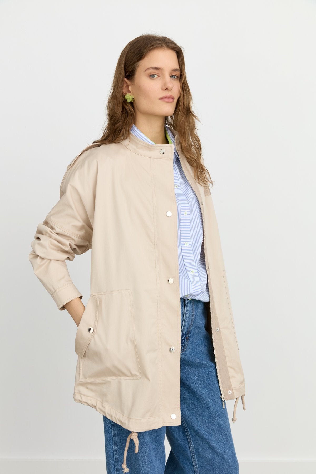 Apolet Detaylı Oversize Kap - Bej