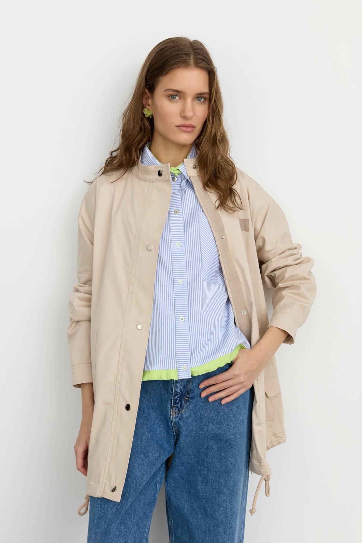 Apolet Detaylı Oversize Kap - Bej