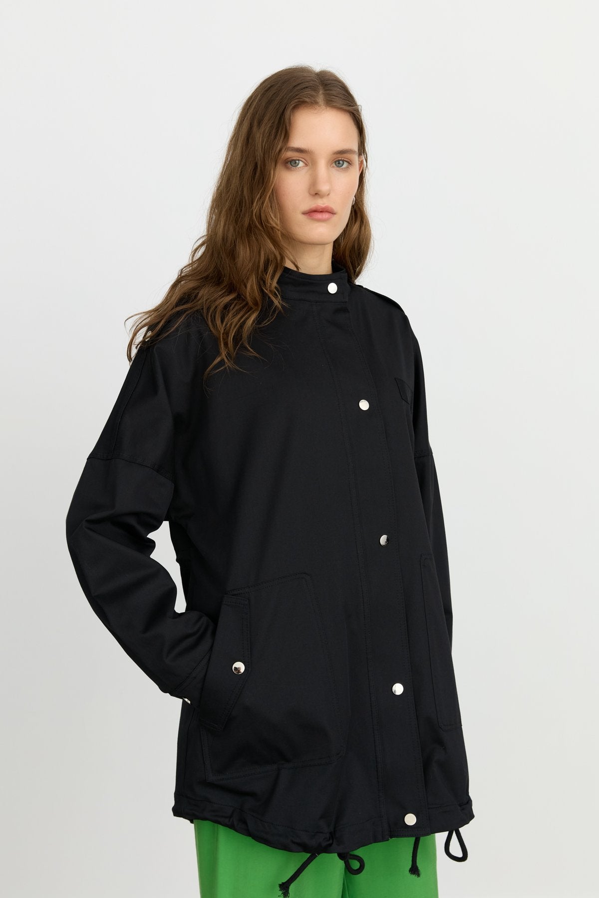 Apolet Detaylı Oversize Kap - Siyah