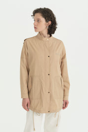 Apolet Detaylı Oversize Spor Pamuk Trenç - Camel