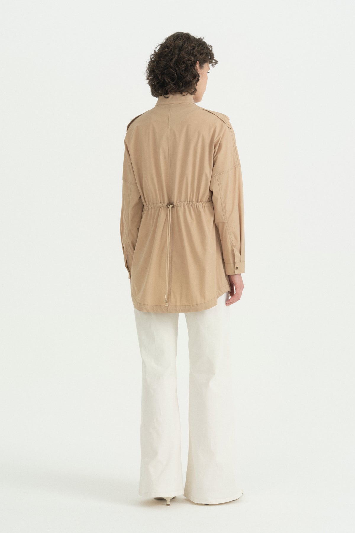 Apolet Detaylı Oversize Spor Pamuk Trenç - Camel