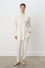Viscose Tunic and Pants Set with Epaulette Detail - Ecru