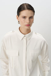 Viscose Tunic and Pants Set with Epaulette Detail - Ecru