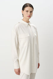 Viscose Tunic and Pants Set with Epaulette Detail - Ecru
