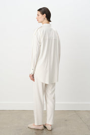 Viscose Tunic and Pants Set with Epaulette Detail - Ecru