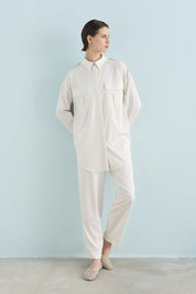 Viscose Tunic and Pants Set with Epaulette Detail - Ecru