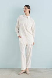 Viscose Tunic and Pants Set with Epaulette Detail - Ecru