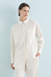 Viscose Tunic and Pants Set with Epaulette Detail - Ecru