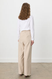 Double Pleated Palazzo Trousers with Elasticated Back Waist - Beige