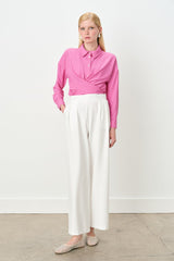 Double Pleated Palazzo Trousers with Elasticated Back Waist - Ecru