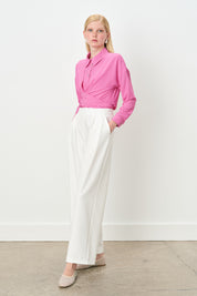 Double Pleated Palazzo Trousers with Elasticated Back Waist - Ecru