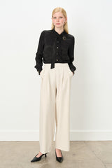 Double Pleated Palazzo Trousers with Elasticated Back Waist - Stone