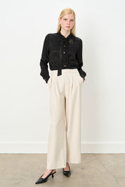 Double Pleated Palazzo Trousers with Elasticated Back Waist - Stone