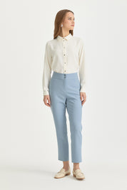 Basic Carrot Viscose Trousers with Elasticated Waist - Light Blue