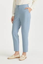 Basic Carrot Viscose Trousers with Elasticated Waist - Light Blue