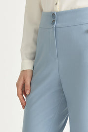 Basic Carrot Viscose Trousers with Elasticated Waist - Light Blue