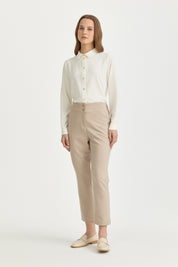 Carrot Basic Viscose Trousers with Elasticated Back Waist - Beige