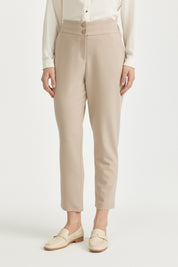 Carrot Basic Viscose Trousers with Elasticated Back Waist - Beige