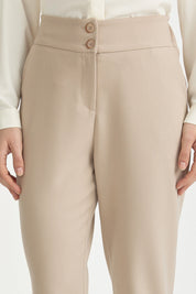 Carrot Basic Viscose Trousers with Elasticated Back Waist - Beige