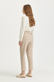 Carrot Basic Viscose Trousers with Elasticated Back Waist - Beige