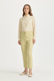 Carrot Basic Viscose Trousers with Elasticated Back Waist - Pistachio Green