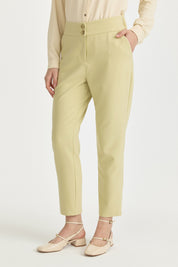 Carrot Basic Viscose Trousers with Elasticated Back Waist - Pistachio Green