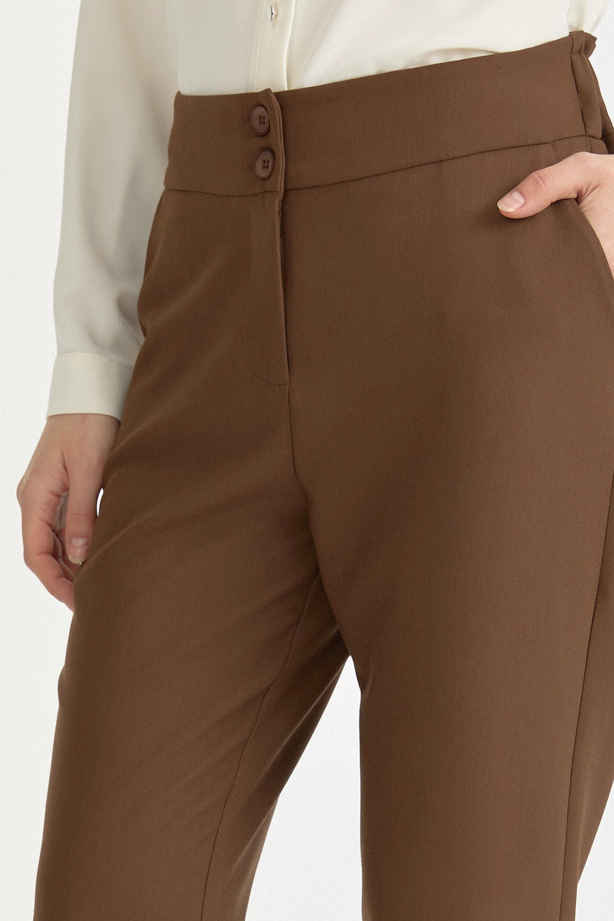 Arka Beli Lastikli Havuç Basic Viskon Pantolon - Kahve