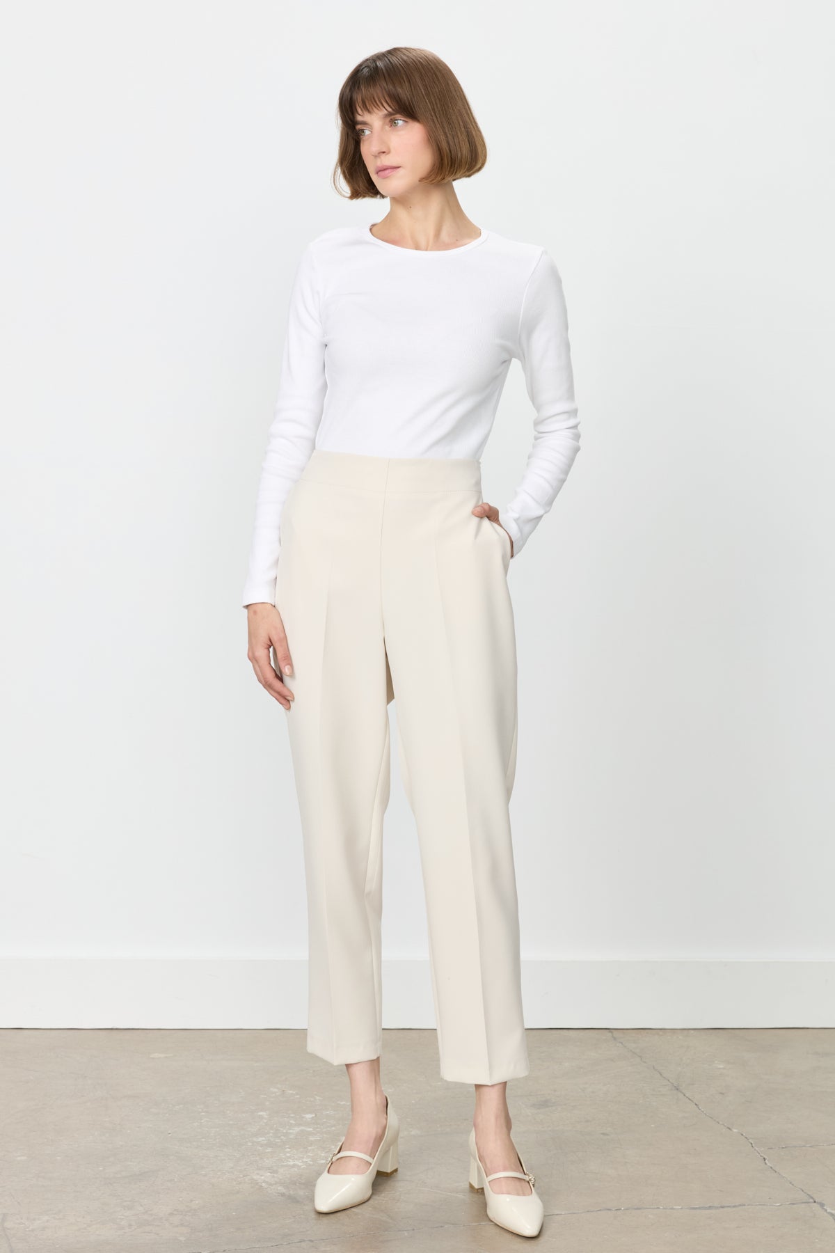 Carrot Pants with Elasticated Back Waist - Stone