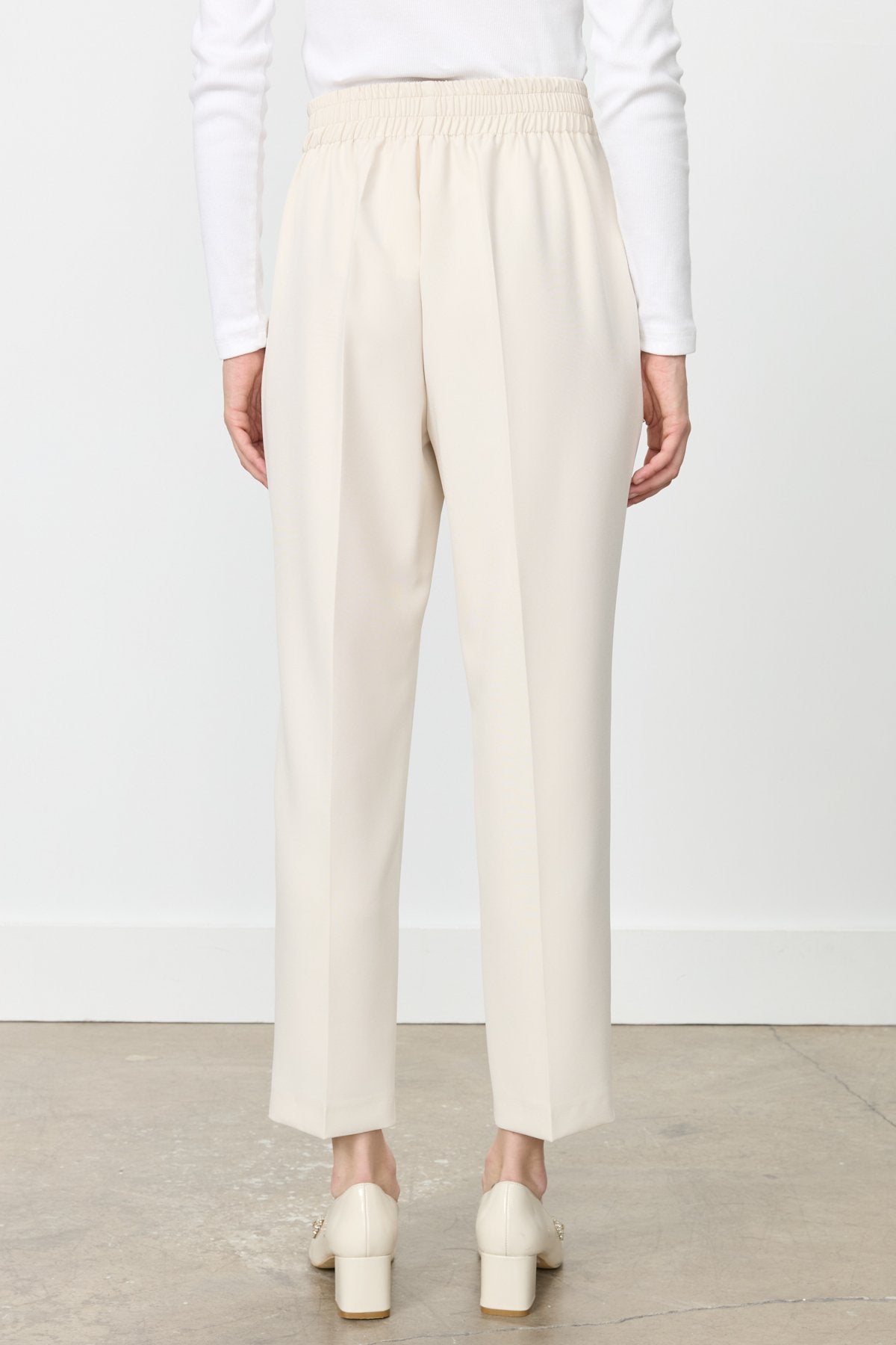 Carrot Pants with Elasticated Back Waist - Stone