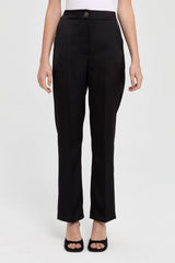 Satin Trousers with Elasticated Waistband - Black