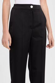 Satin Trousers with Elasticated Waistband - Black