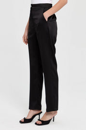 Satin Trousers with Elasticated Waistband - Black