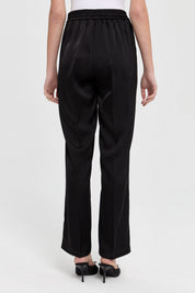 Satin Trousers with Elasticated Waistband - Black