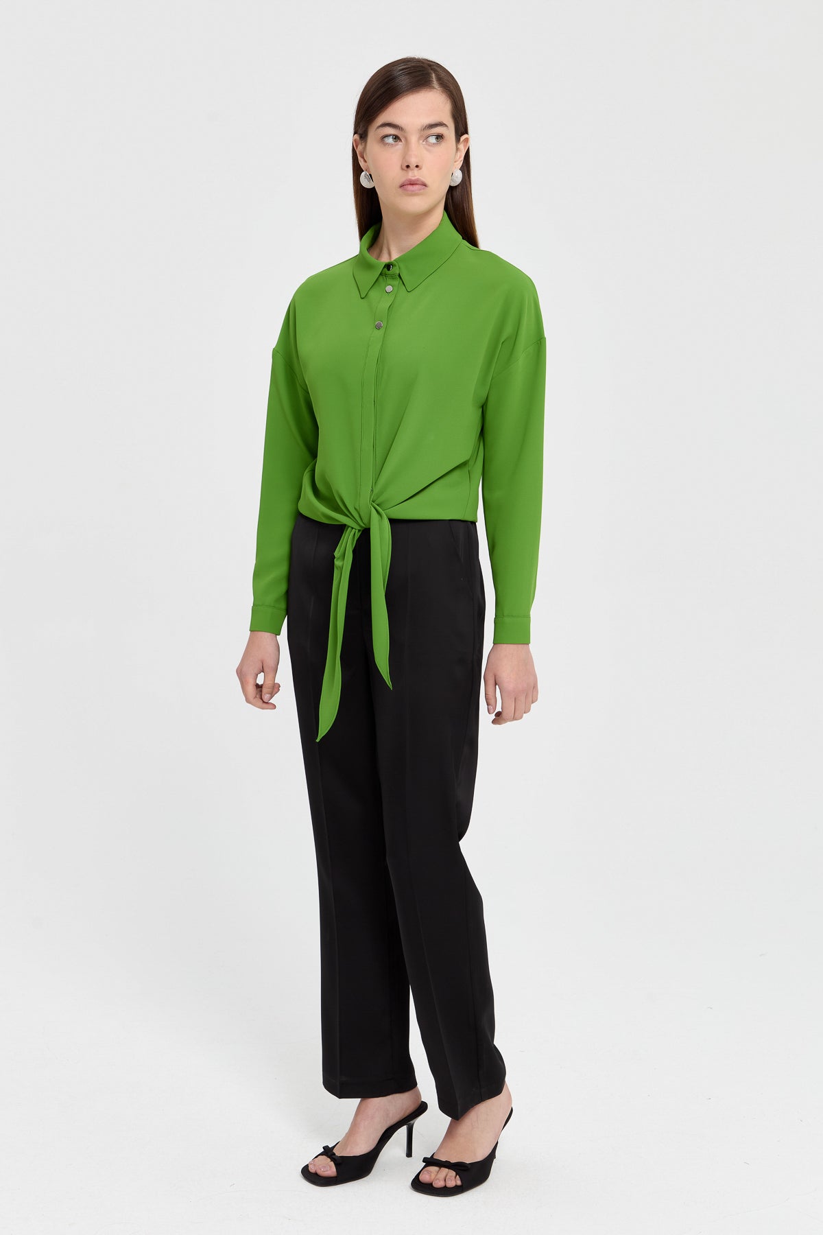 Satin Trousers with Elasticated Waistband - Black