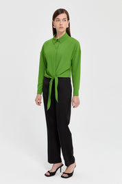Satin Trousers with Elasticated Waistband - Black