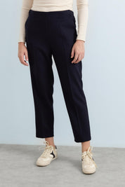 Carrot Pants with Elasticated Back Waist and Ironed Grip - Navy Blue