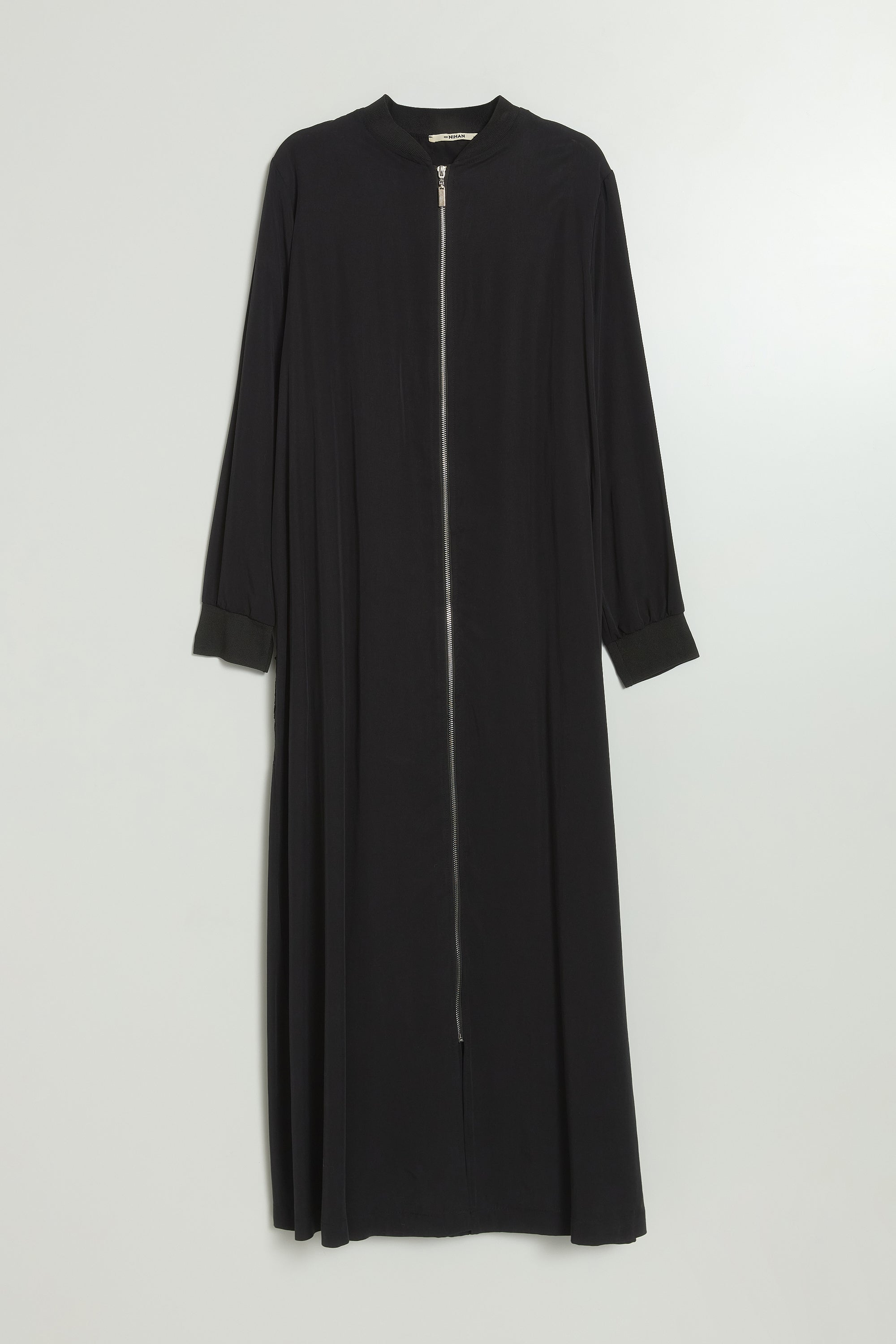 Arkası Dantel Tencel Abaya - Siyah