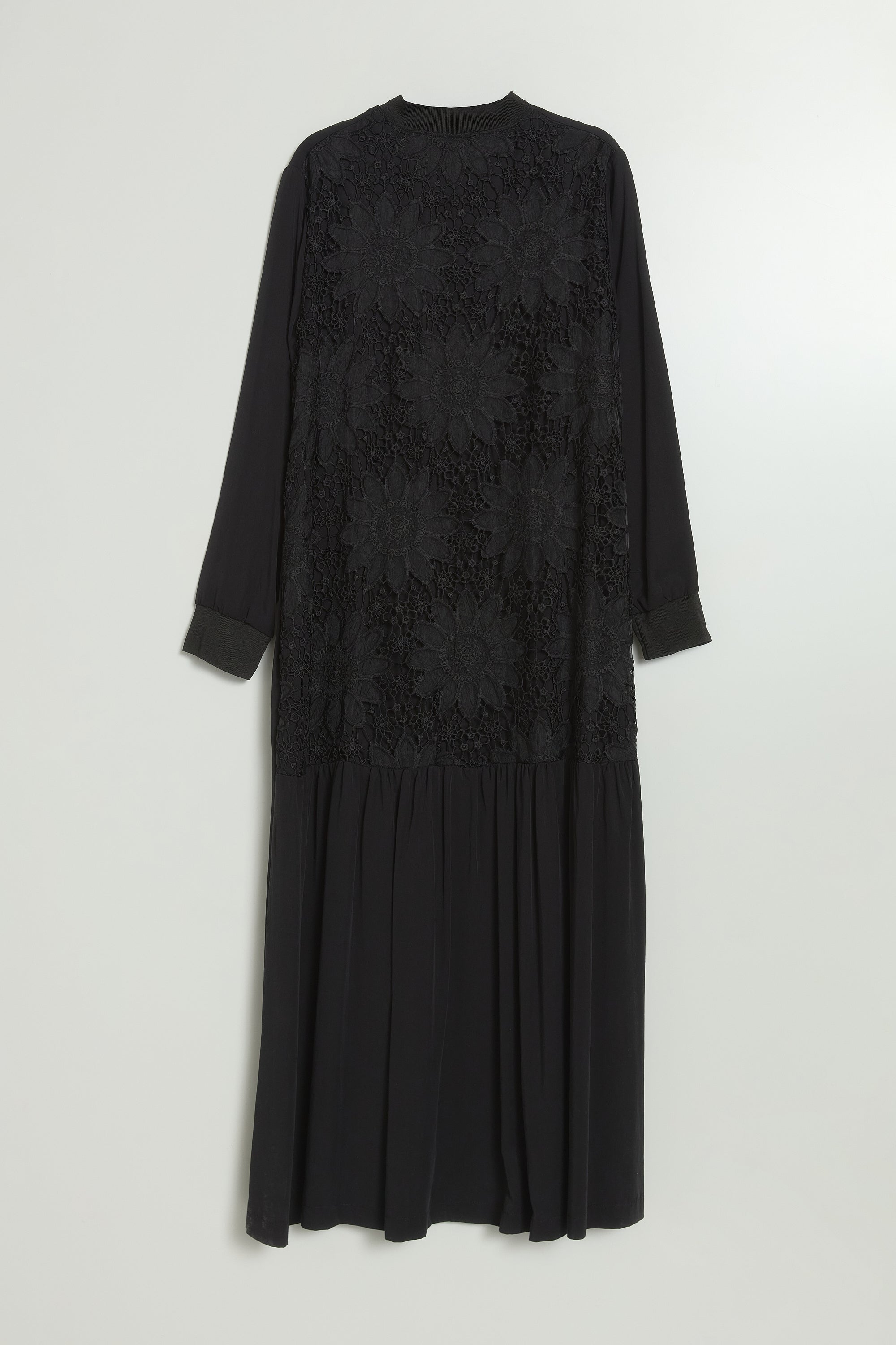 Arkası Dantel Tencel Abaya - Siyah