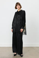 Patterned Back Pants and Tunic Jacquard Set - Black