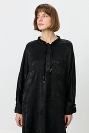 Patterned Back Pants and Tunic Jacquard Set - Black