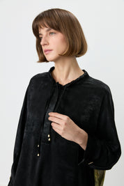 Patterned Back Pants and Tunic Jacquard Set - Black