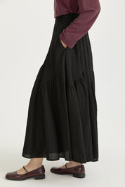 Asymmetric Ruched Viscose Skirt - Black