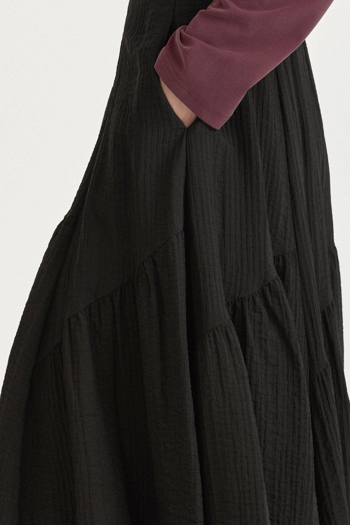 Asymmetric Ruched Viscose Skirt - Black