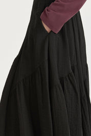 Asymmetric Ruched Viscose Skirt - Black