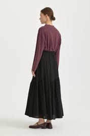 Asymmetric Ruched Viscose Skirt - Black
