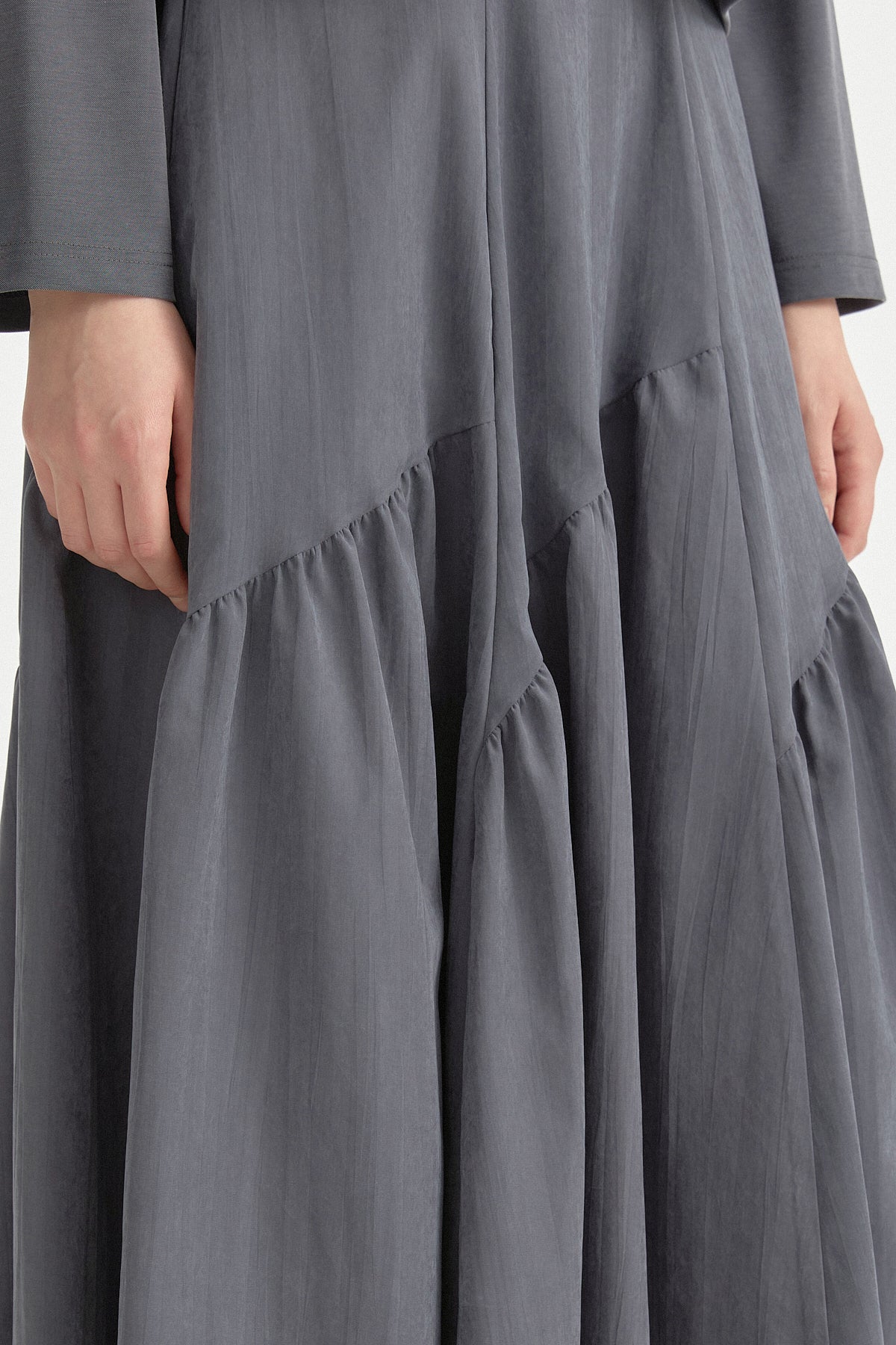 Asymmetric Shirred Modal Skirt - Dark Gray